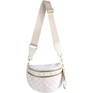 Spacious Checkered Nylon Crossbody Bag Bum Bag Checkered Handbags Wallets for Wo